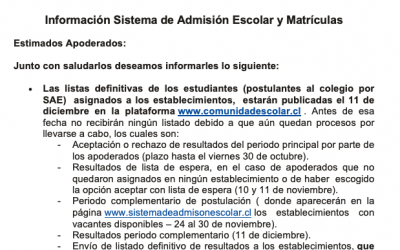 Información Sistema de admisión escolar y matriculas