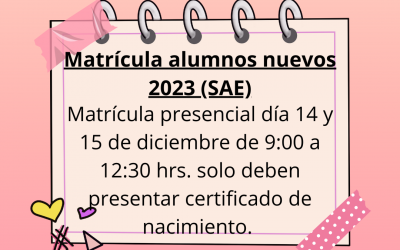 MATRICULA ALUMNOS NUEVOS 2023